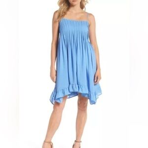 Blue Pleated Bodice Babydoll Dress